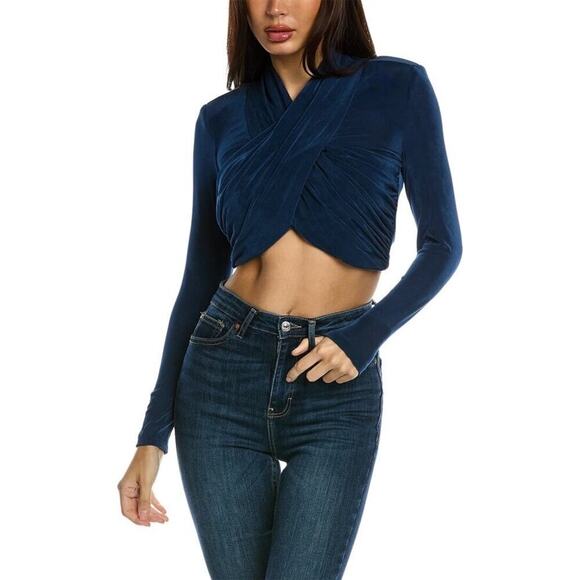 Bardot Tops - BARDOT Teal Crossover Wrapped Style Long Sleeve Wren Top Size Small